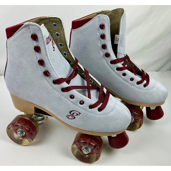 Candi Grl Roller Skates Size 10 Women's Grey Blue Burgundy Sparkle Wheels Suede - Picture 1 of 15